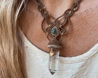 Smoky Quartz Crystal & Labradorite Macrame Necklace | Crystal Macrame | Bohemian Jewellery | Hippie | Boho | Crystal Pendant Jewelry