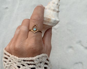 KUMUDINI Ring • Brass Indian Moonstone Ring | Moonstone Jewellery | Raw Brass Jewelry | Bohemian | Hippie | Henna | Boho | Moonstone