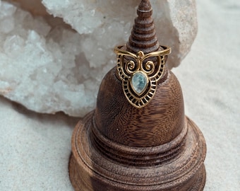 MEHNDI Ring • Brass Indian Moonstone Ring | Moonstone Jewellery | Raw Brass Jewelry | Bohemian | Hippie | Henna | Boho | Moonstone