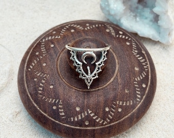 Sterling Silver Moon Ring | Bohemian | Gemstone Ring | Hippie | Adjustable Ring | Boho | Moon Jewelry | 925 Silver Ring