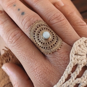 MANDALA-ring • Indisk månstensring i mässing | Mandala-ring i rå mässing | Boho | Månstensmycken | Hippie | Boho | Månstensmycken