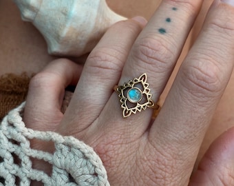 KALYANI Ring • Brass Indian Moonstone Ring | Moonstone Jewellery | Raw Brass Jewelry | Bohemian | Hippie | Henna | Boho | Moonstone