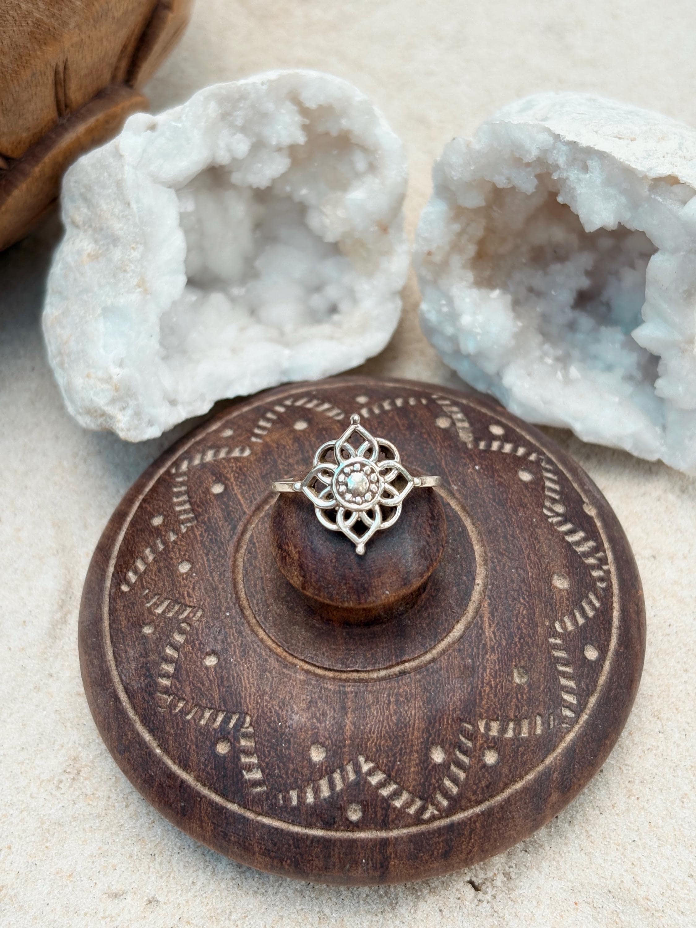 Sterling Silver Mandala Ring | Bohemian | Gemstone Ring | Hippie | Adjustable Ring | Boho | Mandala Jewelry | 925 Silver Ring