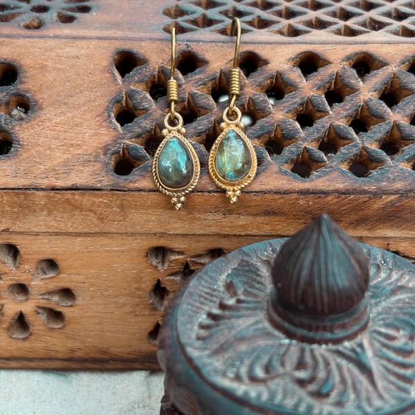 Brass Labradorite Earrings | Tribal Jewellery | Bohemian | Gypsy Earrings | Hippie | Labradorite Jewelry