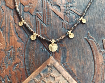 Handmade Brass Charms & Coconut Bead Necklace.
