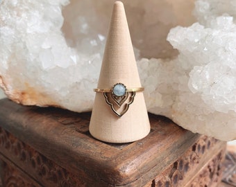 LALIKA Ring • Brass Indian Moonstone Ring | Moonstone Jewellery | Raw Brass Jewelry | Bohemian | Hippie | Henna | Boho | Moonstone