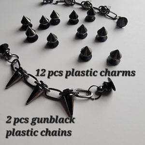 Spiked Shoe Charms Set: Black Metal Chain, Goth Punk Style