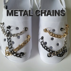 Metallic Croc Chains - Silver & Gold Shoe Charms - Men's shoe Decor-Charms croc blades chain- Gold chain croc charm. Gunmetal punk chain.