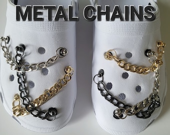 Metallic Croc Chains - Silver & Gold Shoe Charms - Men's shoe Decor-Charms croc blades chain- Gold chain croc charm. Gunmetal punk chain.