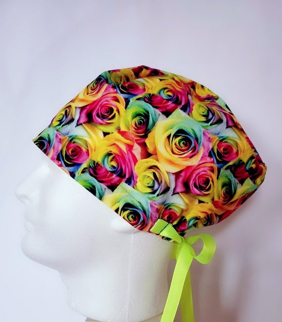 Surgical Scrub Hat Scrub Cap. Rainbow 