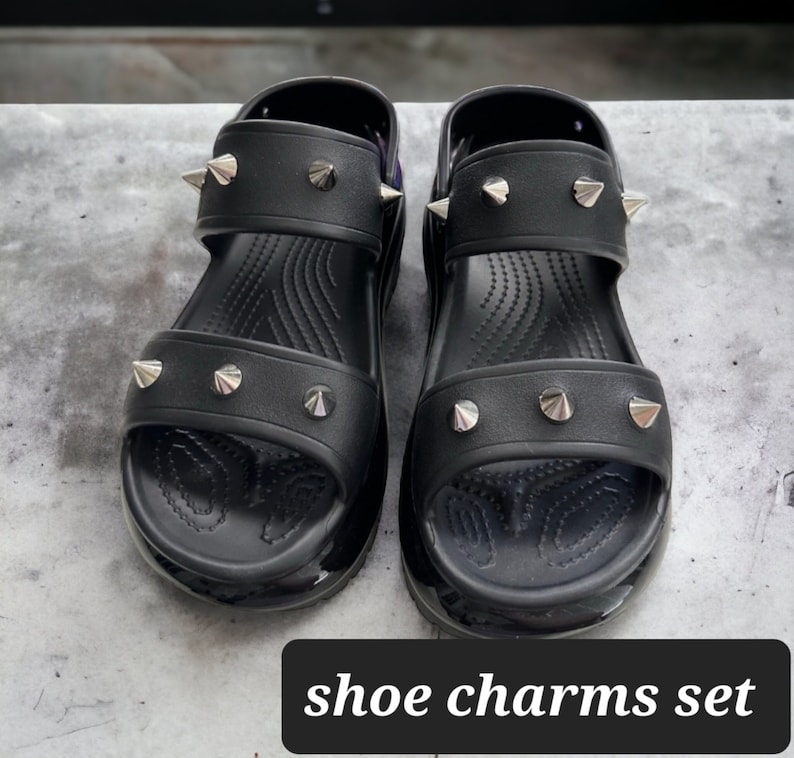 Unique Silver Shoe Charm-Spikes croc charms-Gothic shoe charms Silver plastic cone spikes. Short plastic spikes 8/ 16 pcs set. image 3