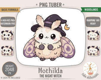 Mothilda Moth PNGTuber | Night Witch Avatar | Kawaii Veadotube Mini | Cottagecore Animal | Digital Download