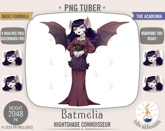 Bat Girl PNGTuber | Gothic Character Avatar | Nightshade Connoisseur | Veadotube Mini OBS | Dark Academia Character| Digital Download