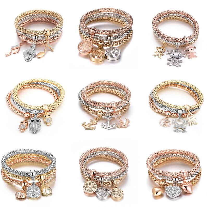 Mother/'s Day gift Heart Style Bracelet Women jewelry 3Pcs Tree of Life Bracelet Musical Note Love Boy and Girl Charm Bracelet