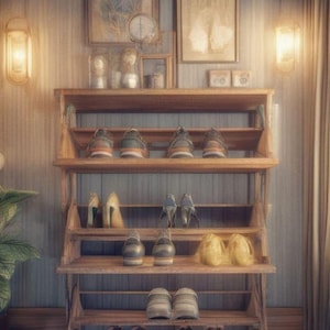 Home Decor Wooden Drop-Lid Shoe Rack Sliding Shelf Shoe Cabinet house Gift. Christmas Gift