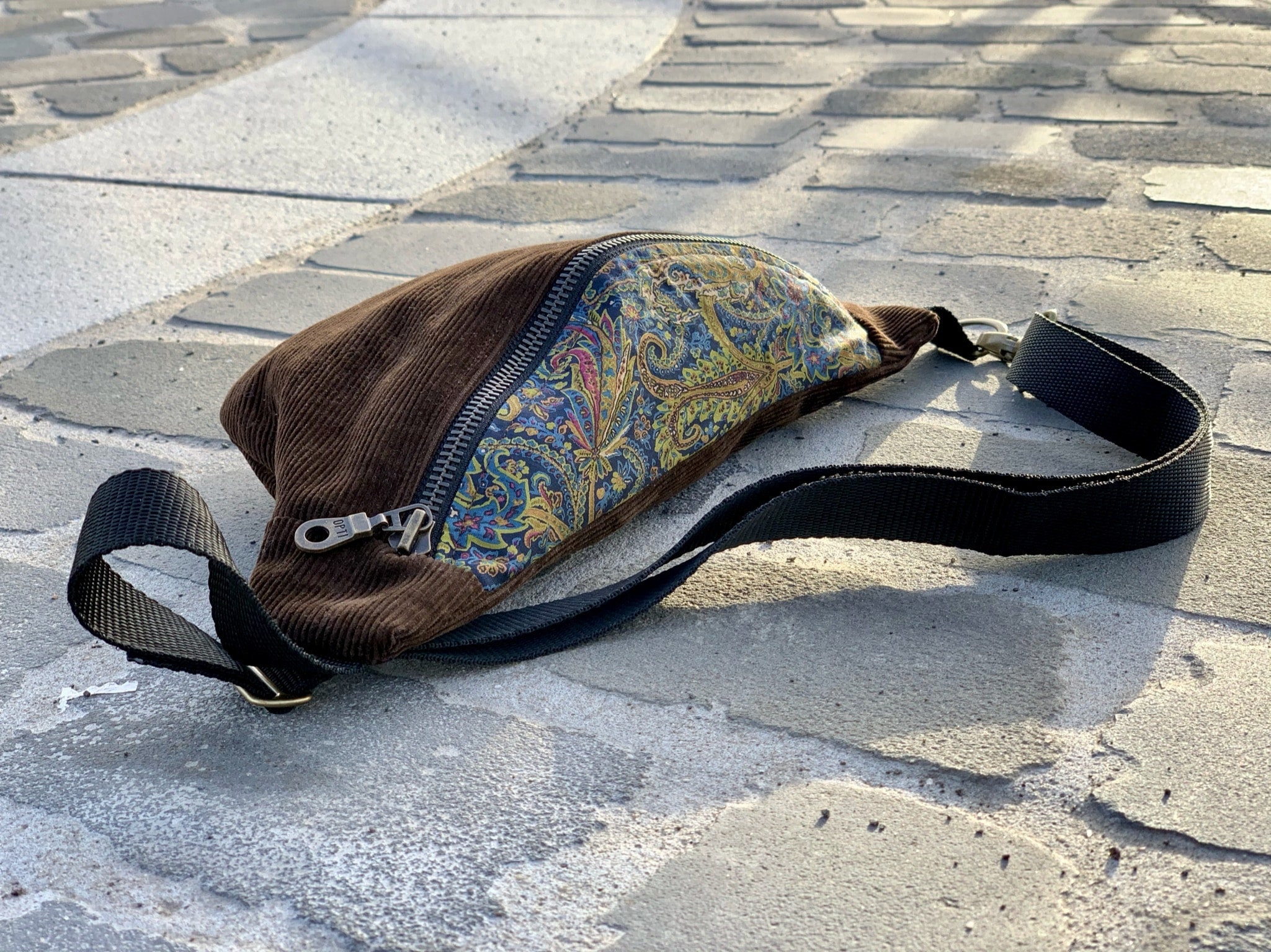 Belly bag in brown cord silk cotton upcycled hipbag Etsy