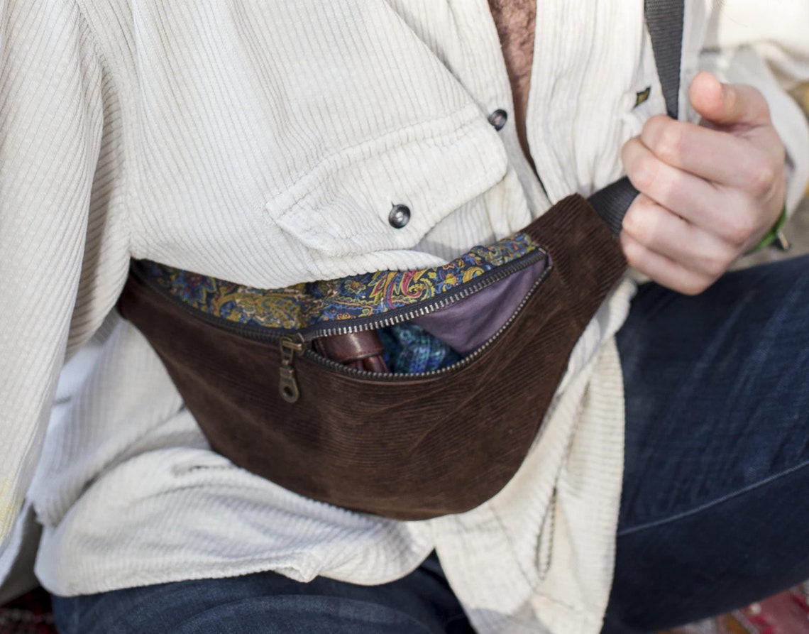 Belly bag in brown cord silk cotton upcycled hipbag Etsy