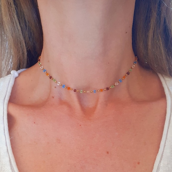 Boheemse Kristal Kraal Choker Verstelbare Koper Kristal Kubus Ketting Goud Kleur Kralen Choker Ketting