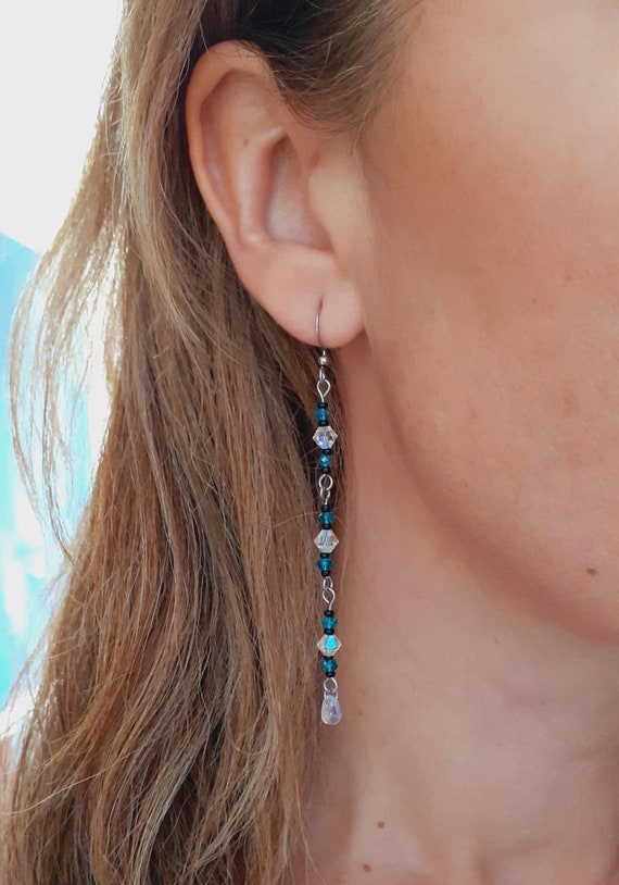 Extra long earrings crystal dangle Swarovski earrings large Swarovski beads earrings elegant glass drop shiny earrings teardrop for women Etsy