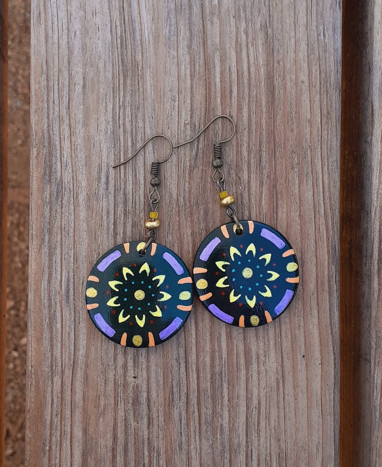 Asexual earrings handmade. Hand painted wooden round earring - Inspire  Uplift