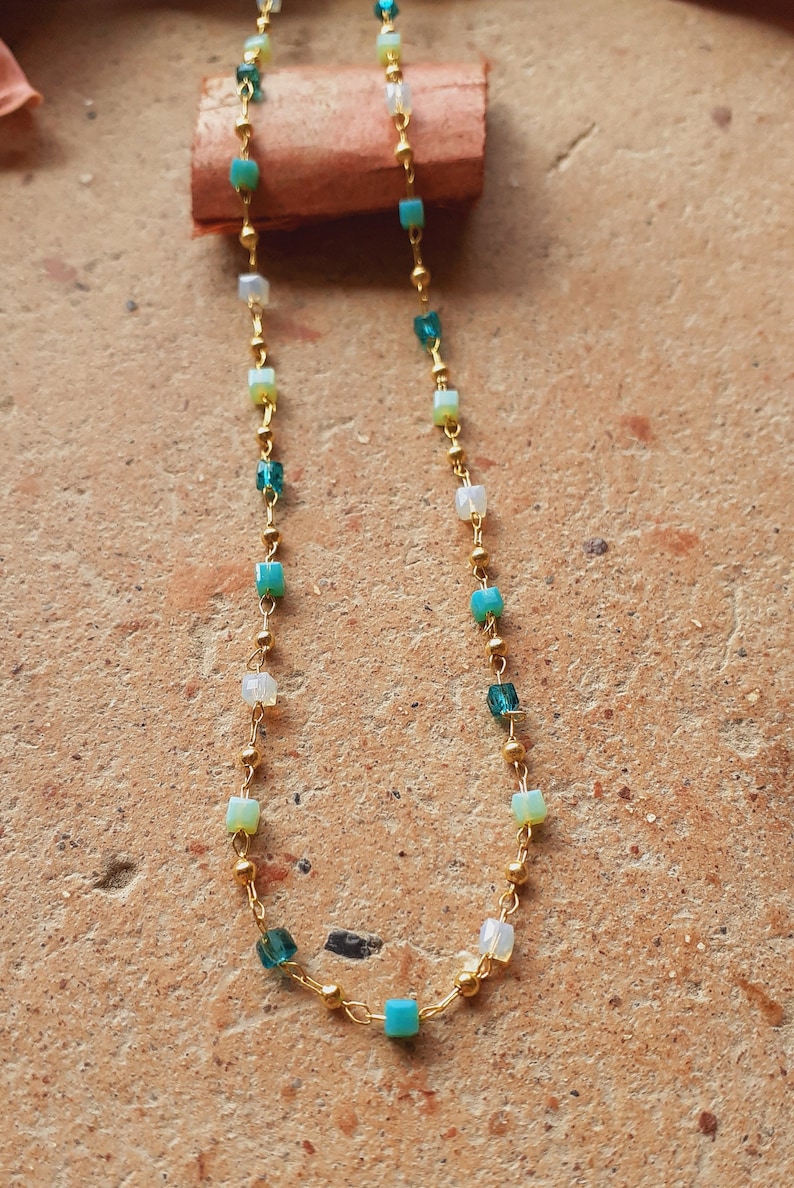 Beryohz Women's Crystal Bead Choker Necklace - 17.5 Inch Blue Glass With Gold Accents, No Gemstone