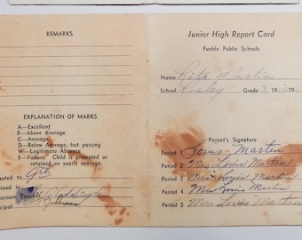 1950's Pueblo, Colorado High School Report Card Ephemera