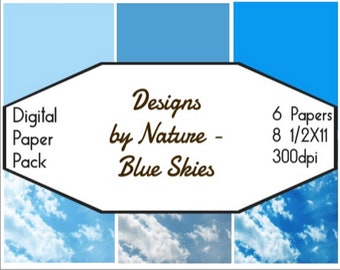 Designs by Nature: Blue Skies Digital Paper - 8 1/2 x 11 - 6 Pages - 300dpi - Pastel Shades - Perfect for crafting!