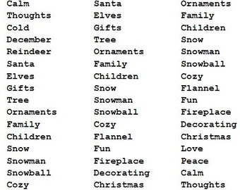 Digital Christmas Ephemera Words Cursive and Print with Highlights