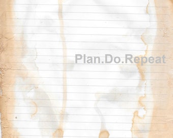 Tea Dyed Lined Journal Paper -Two Pages - Beautiful Hand Dyed and ready to use in a planner, journal, or any paper crafts!