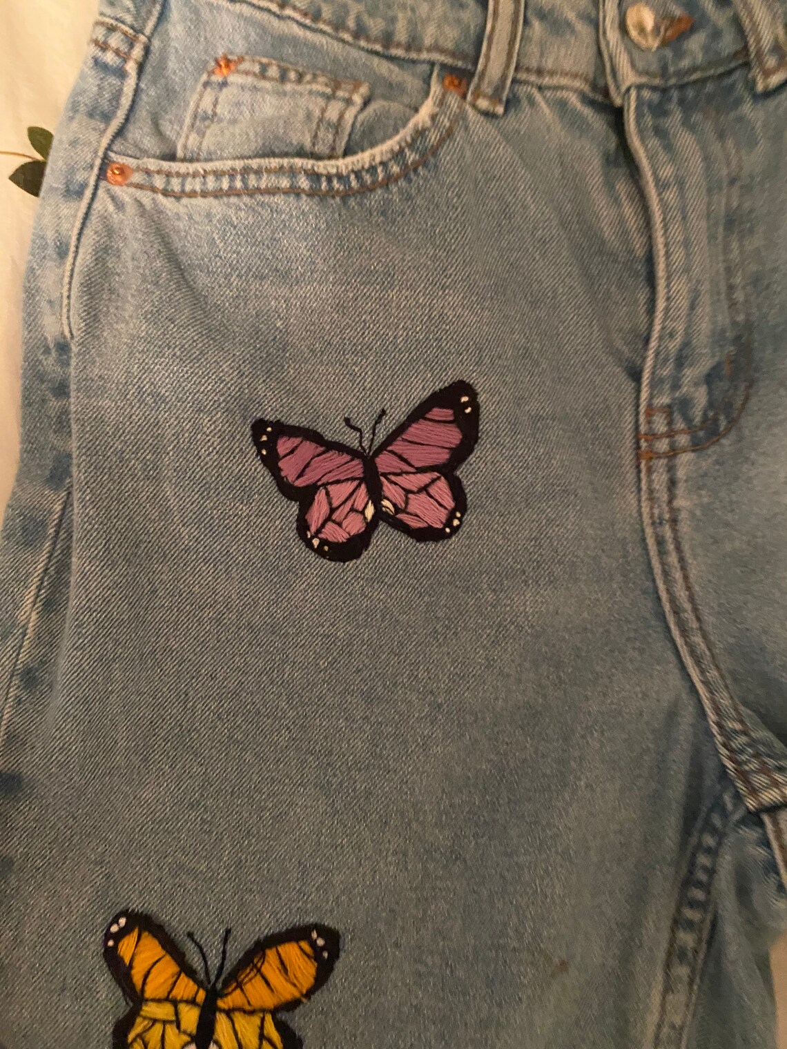 Hand embroidered butterfly jeans x Etsy