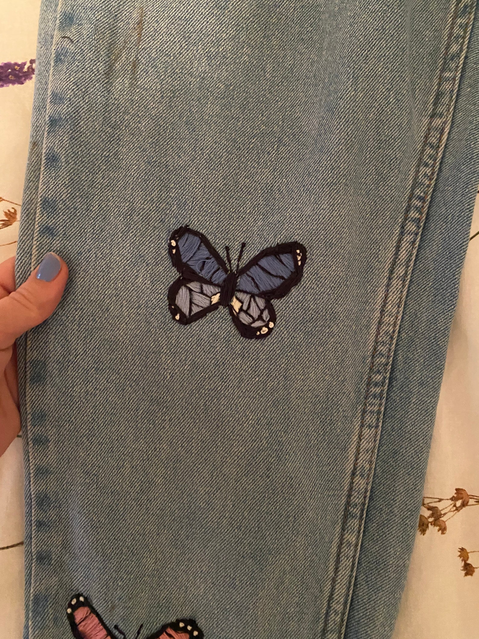 Hand embroidered butterfly jeans x Etsy