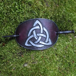 Handmade Leather Hair Barrette Gothic Wicca Celtic Trinity Knot image 1