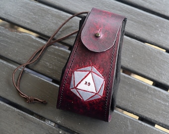 Red Handmade Leather Dice Pouch DnD Larp