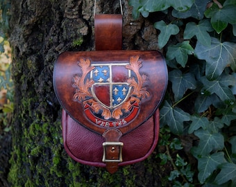 Shield Heraldry Handtooled Leather Belt Pouch of Possibilities