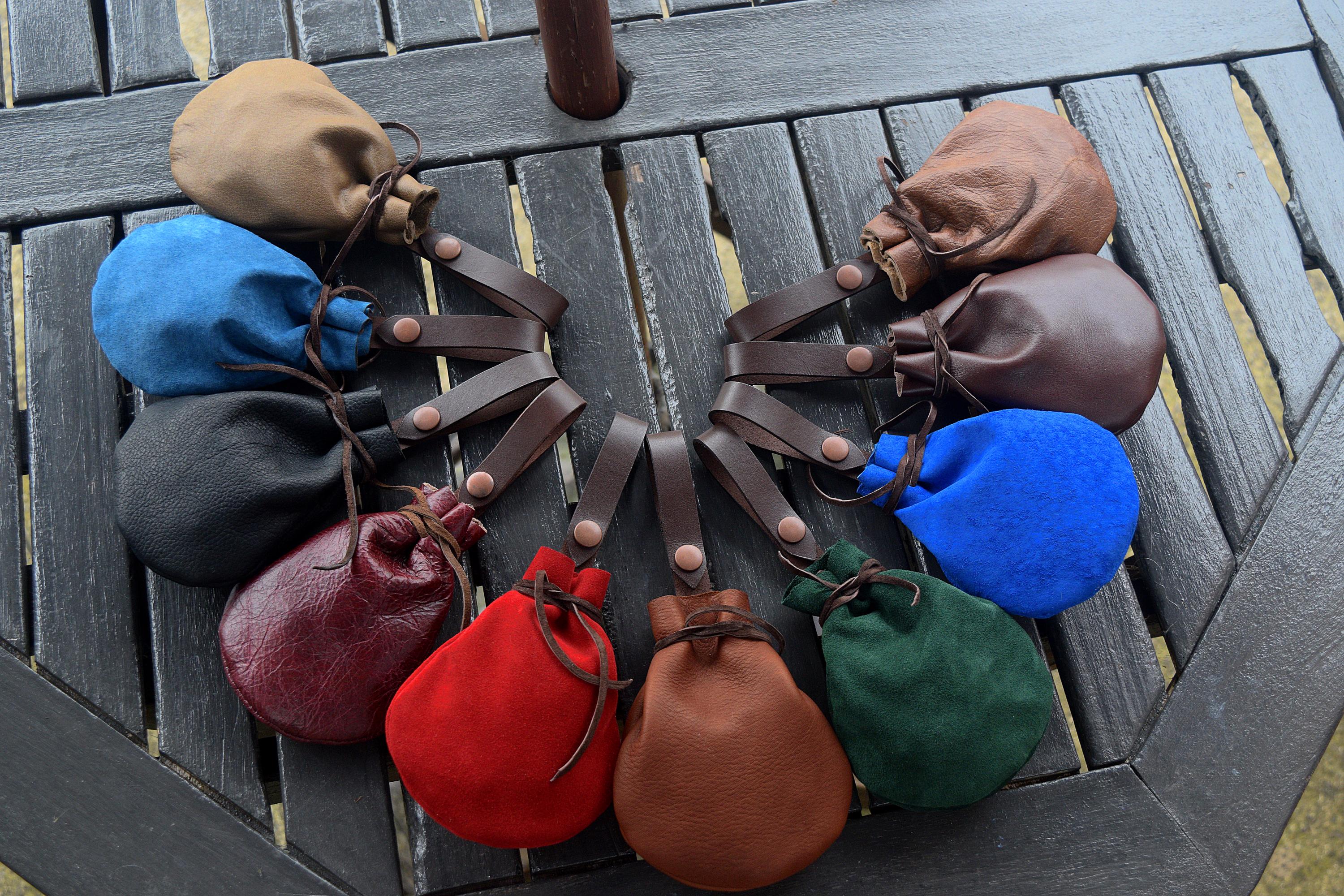 Handmade Leather Drawstring Belt Pouch: LARP, Re-Enactment, DnD