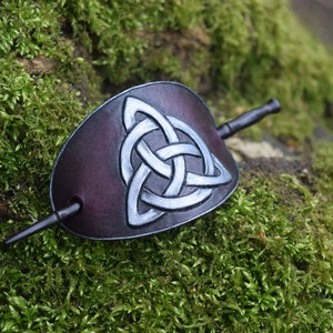 Handmade Leather Hair Barrette Gothic Wicca Celtic Trinity Knot image 2