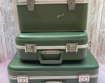 Vintage Green Airway Luggage Set, Retro Luggage Set, 3 Piece Luggage Set