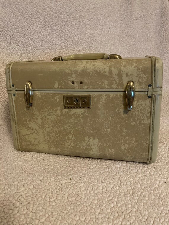 Vintage Samsonite Marbled Tan Train Case Gem