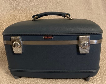 Blue American Tourister Vintage Train Case, Vintage Blue Train Case