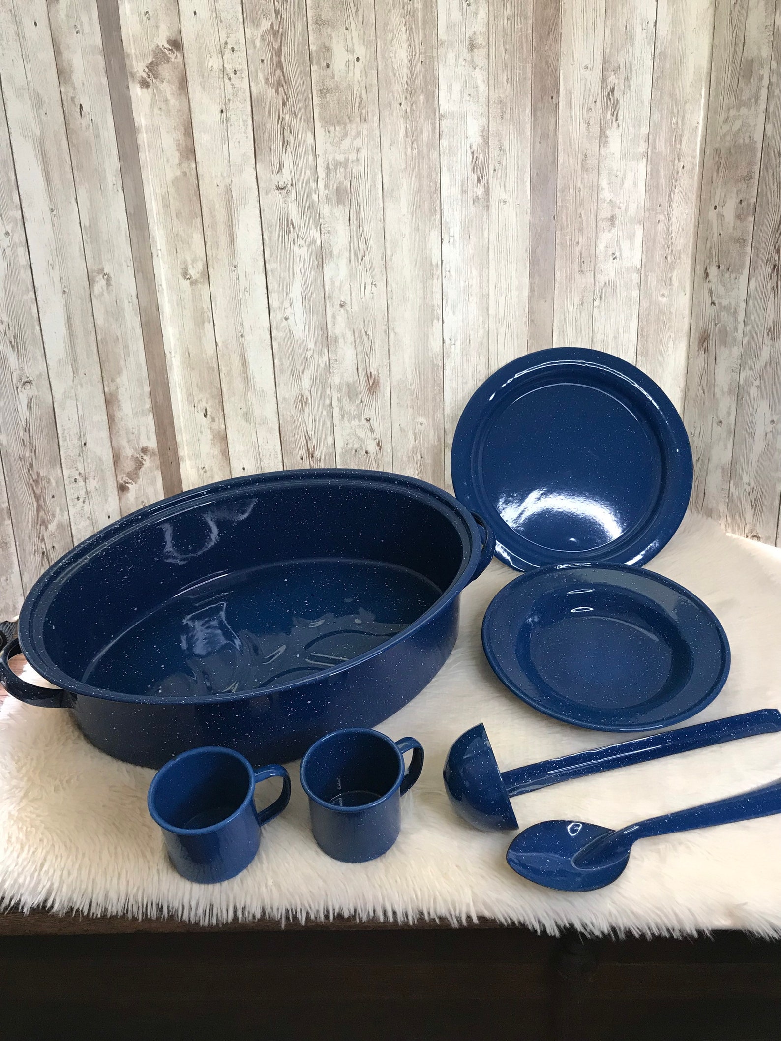 Vintage Blue Enamelware Set Blue Enamel Cookware 7 Piece Etsy