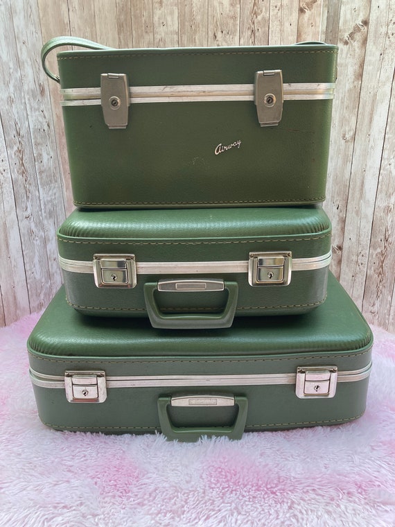 Vintage Green Airway Luggage Set, Retro Luggage Se