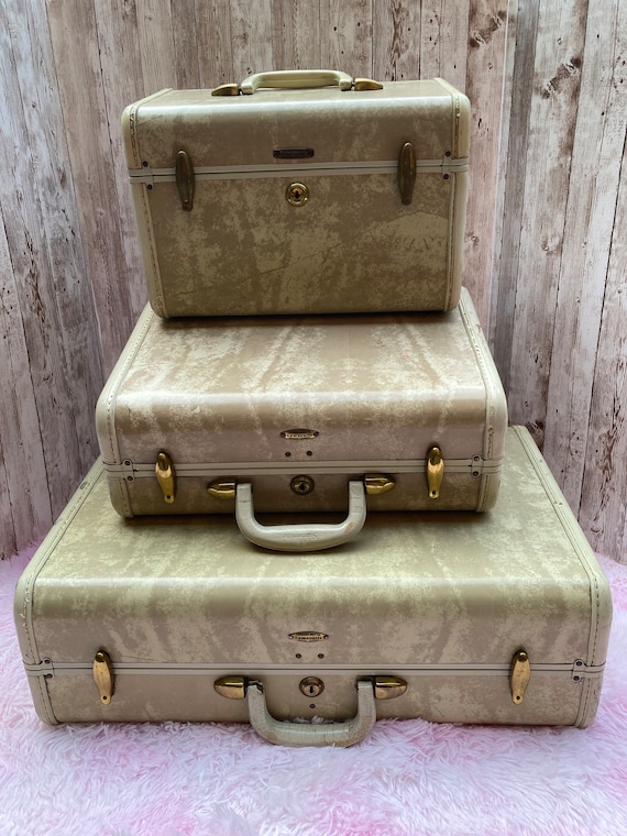 vintage luggage set tan Gem