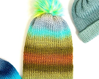 blue green beanie
