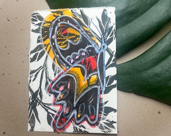 Supports mental health! Original ACEO Artist Trading Card - Butterfly, block print and marker