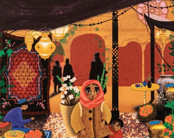 Souk | Impression d'illustration 30x30cm souk coloré marché