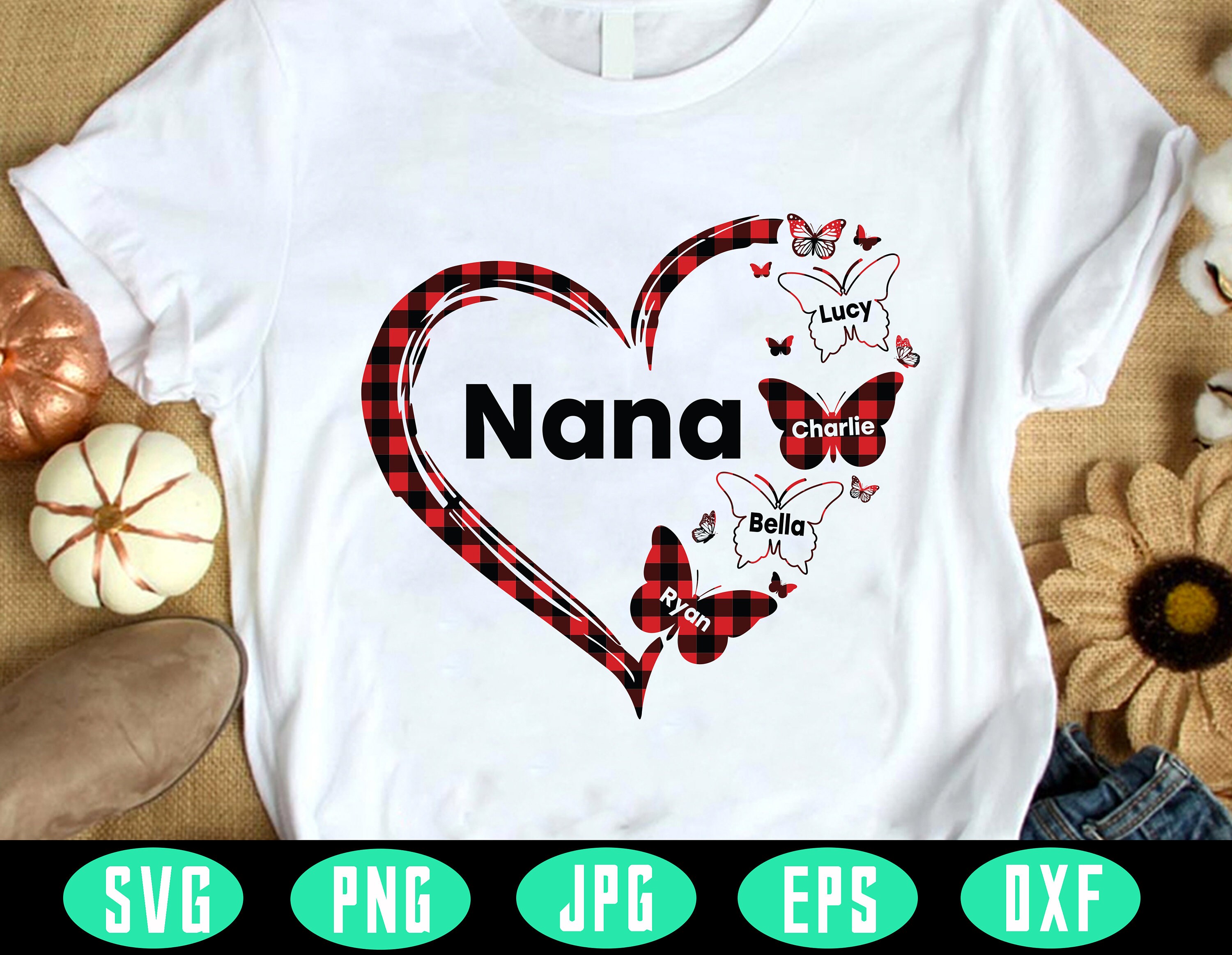 Custom Names Svg Nana Svg Heart Butterflies Svg Red Caro Etsy