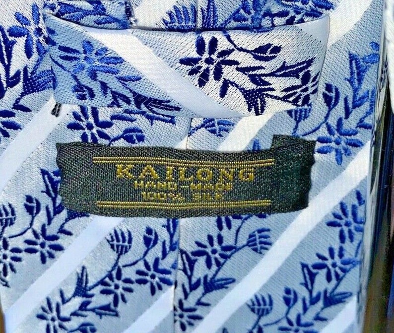 Vintage Kailong silk men necktie blue silver white