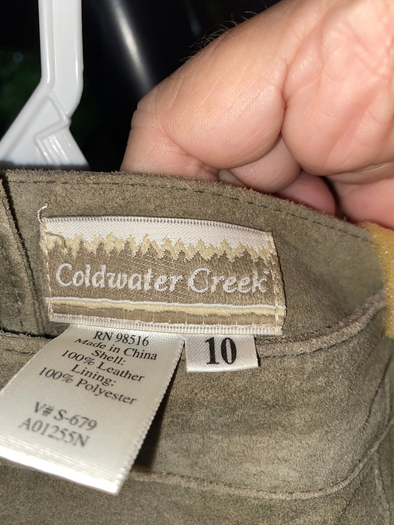 Vintage Suede skirt sz 10 midi Coldwater Creek lined pale olive green