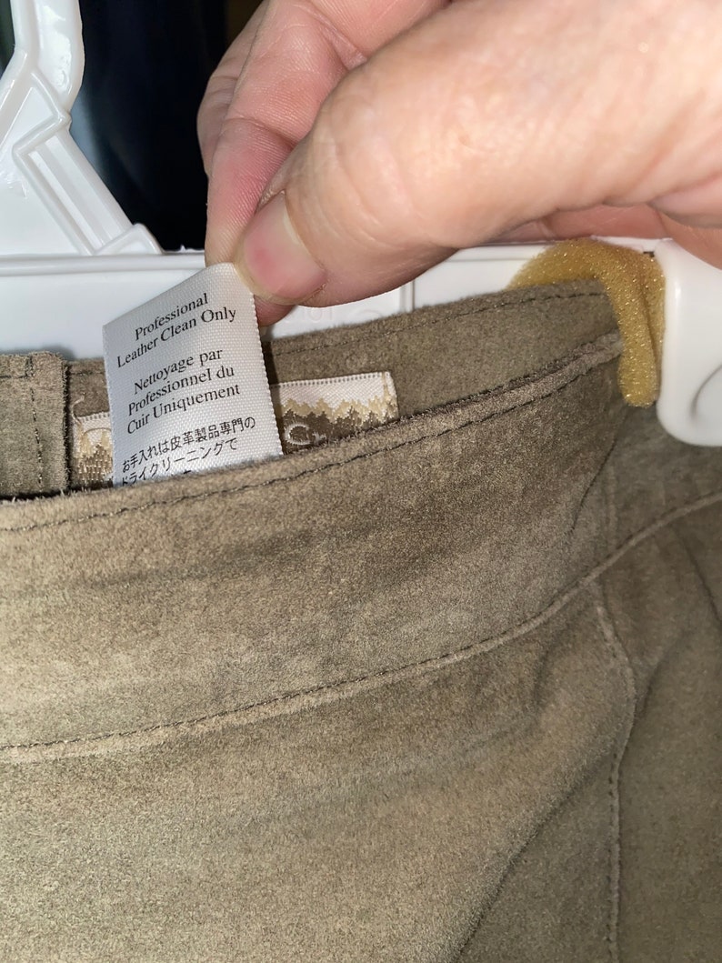 Vintage Suede skirt sz 10 midi Coldwater Creek lined pale olive green