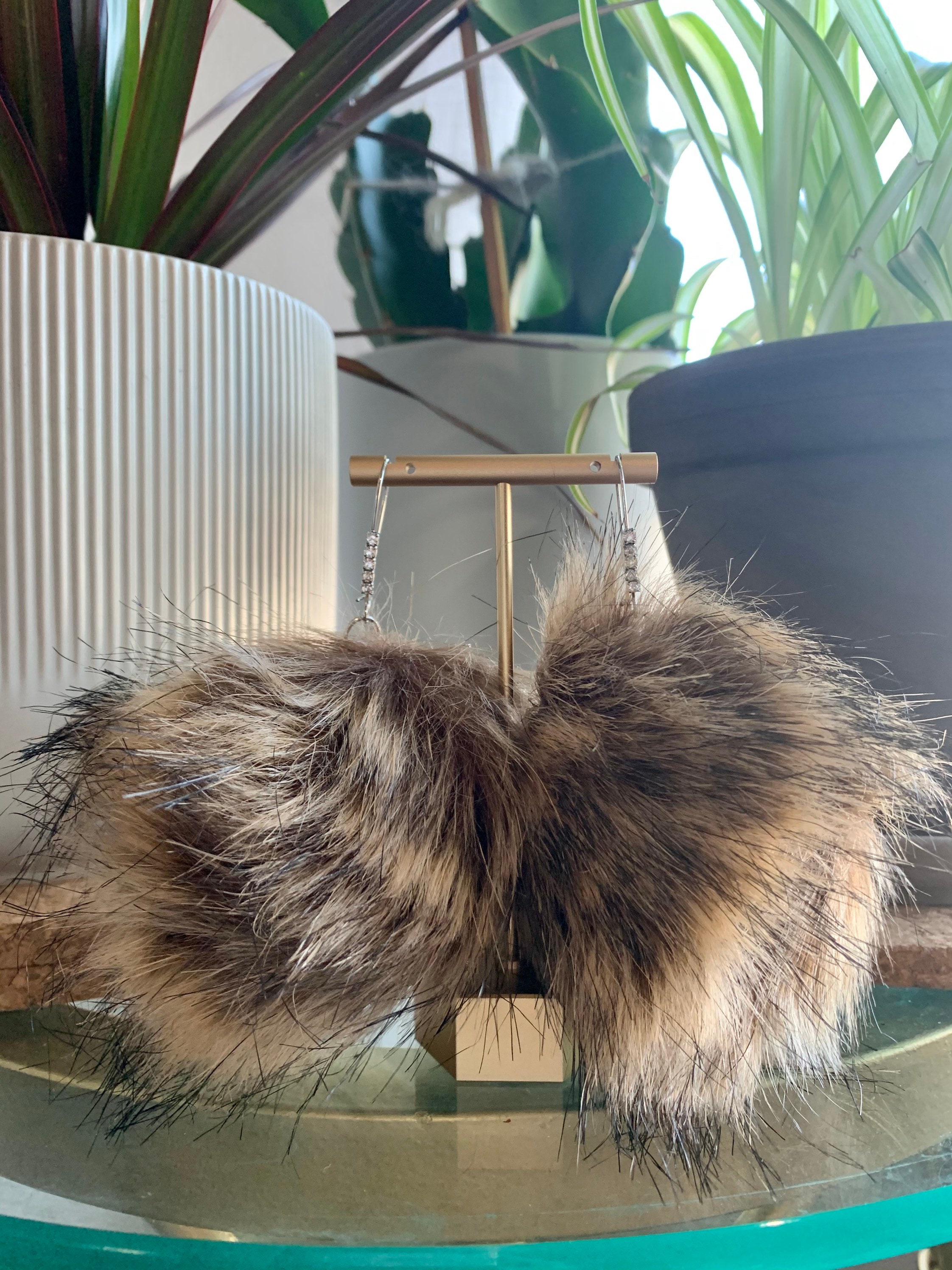 Faux Fur Earrings w/ Rhinestone Embellished Ear Wires Etsy